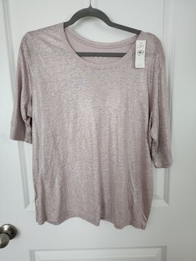 Ann Taylor LOFT Metallic Shimmery Gold Scoop Neck Short Sleeve Top Size L.